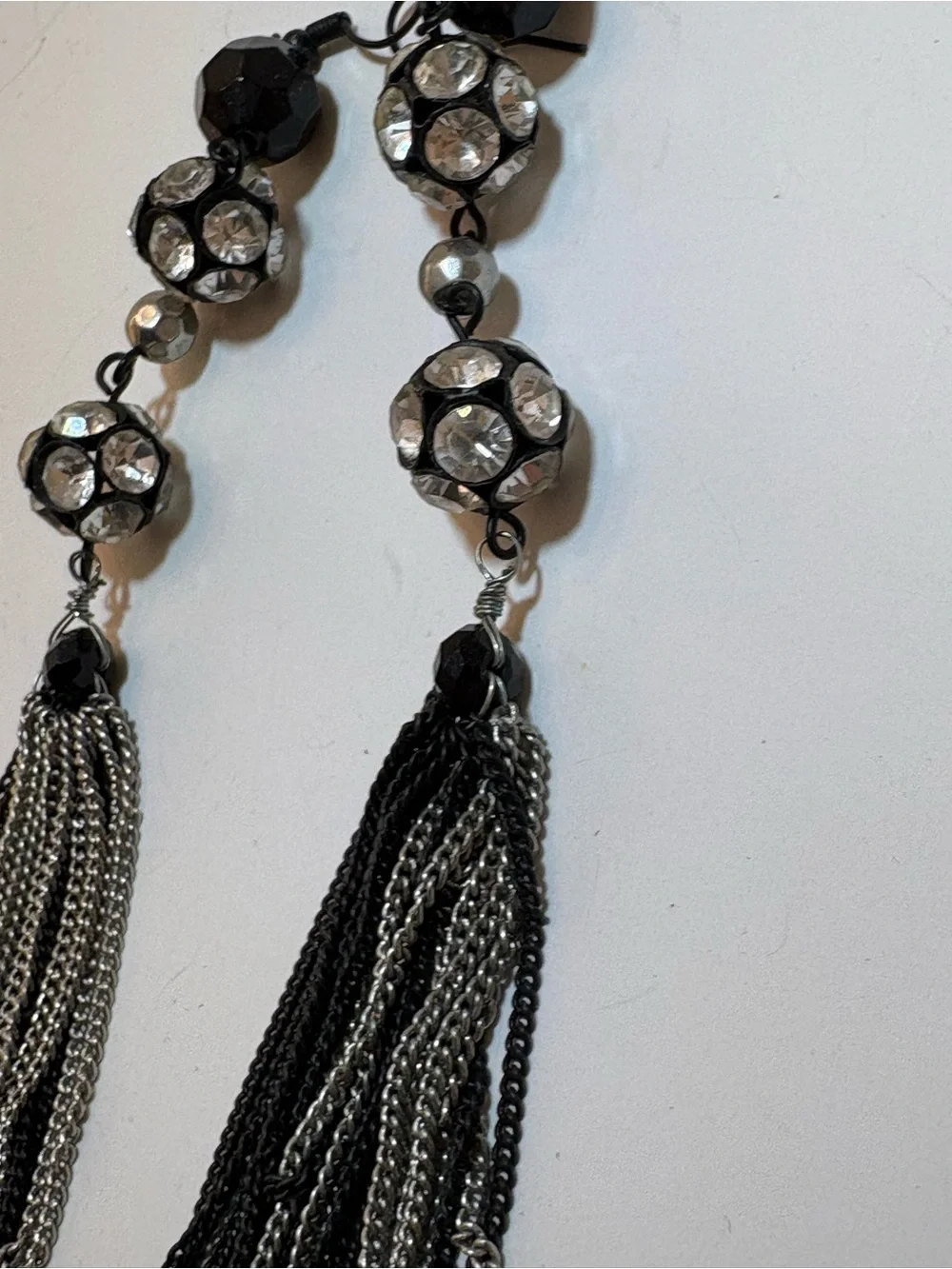 Crystal and Black Tassel Drop Earrings - Elegant Women’s Jewelry